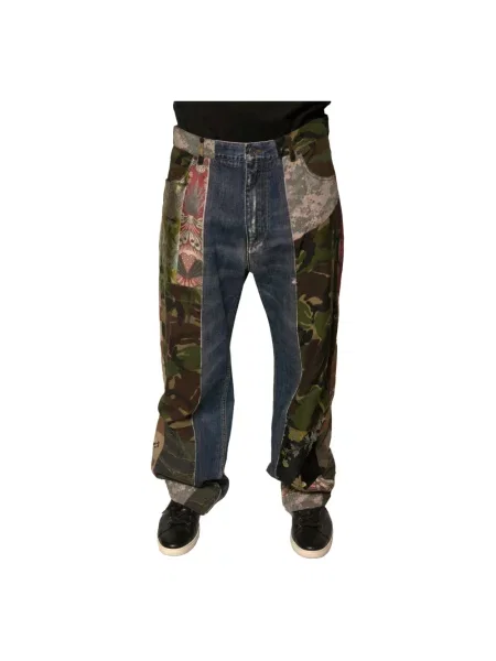 Jeansy straight leg Dolce And Gabbana z łatami niebieskie