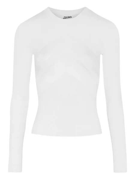 Top Jean Paul Gaultier cu decolteu rotund alb