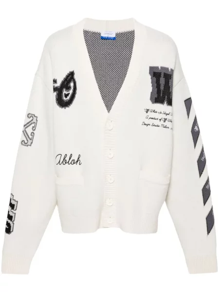 Cardigan Off-white cu decolteu în V alb