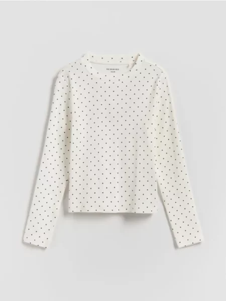Reserved Prążkowana koszulka w kropki złamana biel