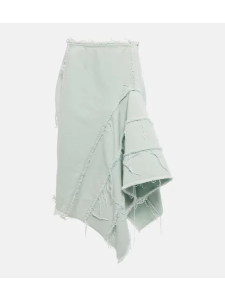 Fustă din denim Dries Van Noten zdrențuiți până la genunchi verde