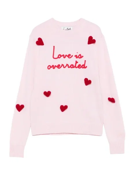 Pulover Mc2 Saint Barth cu broderie cu motiv cu inimi roz