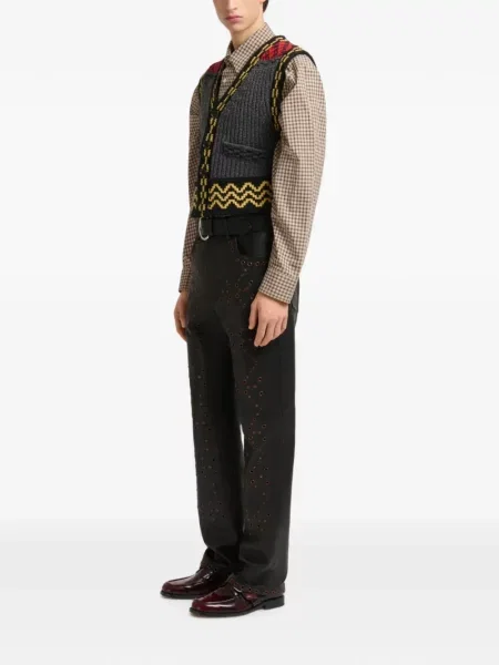Pantaloni Marni din piele cu tepi negru