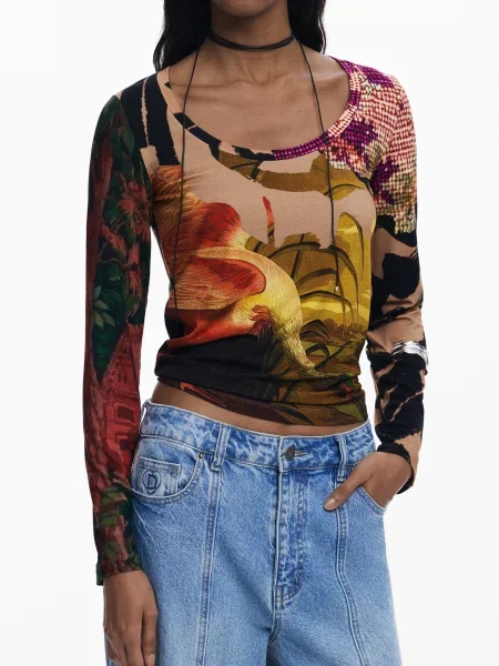 Bluza Desigual z dolgimi rokavi bež