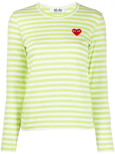 Tricou Comme Des Garcons Play cu dungi cu imagine verde