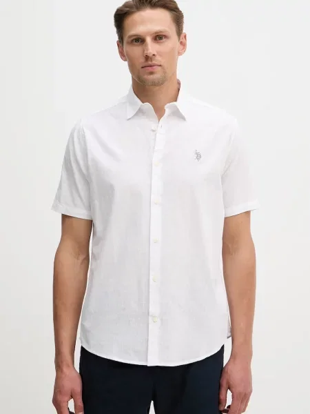 Dětská košile ze směsi lnu U.S. Polo Assn. LINEN BLEND SS bílá