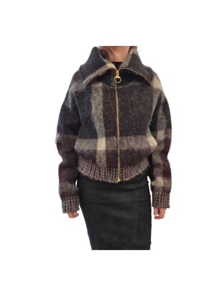 Krótki sweter Barbour wełniany brązowy