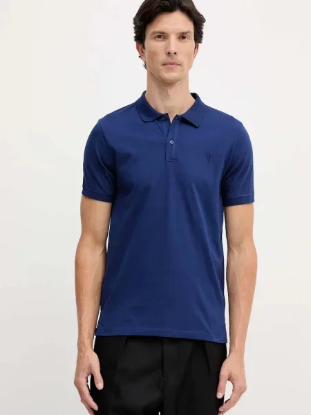 Тениска с яка Trussardi с изчистен дизайн тъмносиньо