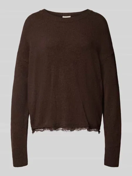 Sweter dzianinowy z koronką i dekoltem pod szyję Milano Italy