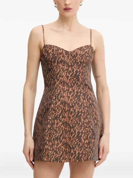 Rochie mini Bardot cu imagine cu model leopard maro
