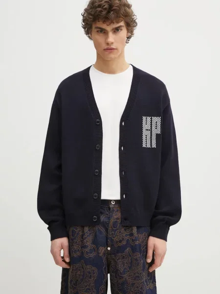 Kenzo kardigan wełniany Kamon granatowy czarny