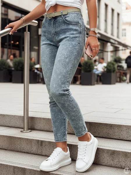 Spodnie jeansowe slim fit z paskiem FLORAJIN Dstreet niebieskie