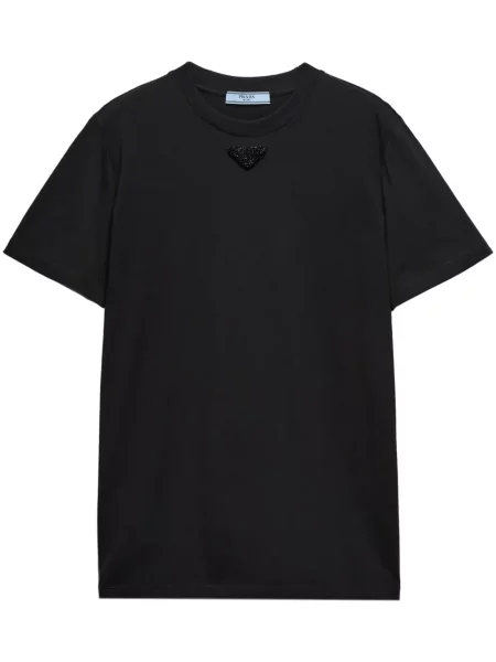Tricou Prada cu broderie din jerseu negru