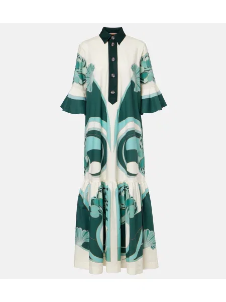 Rochie tip cămașă La Doublej cu imagine din poplin verde