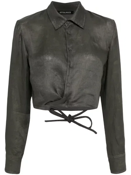 Lniana koszula Ottolinger o krotszym kroju na ramiączkach szara