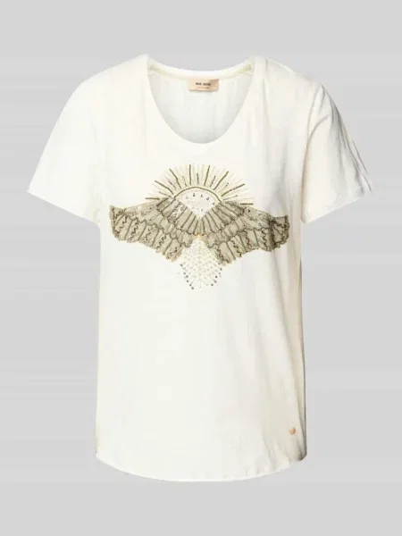 T-shirt z prążkowanym dekoltem w serek model ‘Nadine’ Mos Mosh biała