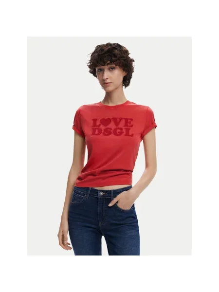 Desigual Póló Love Dsgl Regular Fit piros