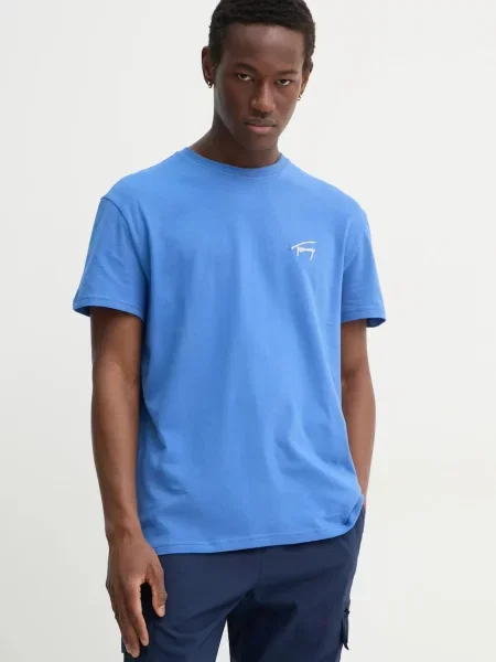 Тениска Tommy Jeans тюркоазено с апликация виолетово