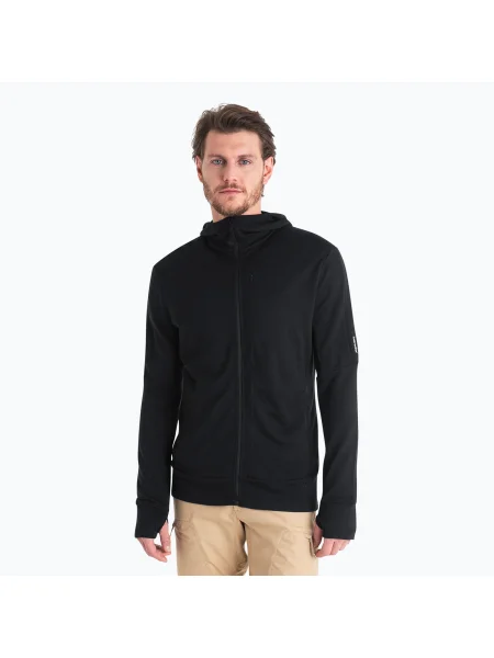 Суичър с качулка Icebreaker от мерино вълна черно