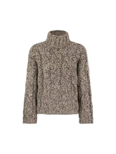 Sweter z golfem Brunello Cucinelli wełniany beżowy