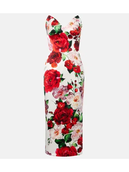 Rochie midi Dolce&gabbana cu model floral până la genunchi de costum roșu