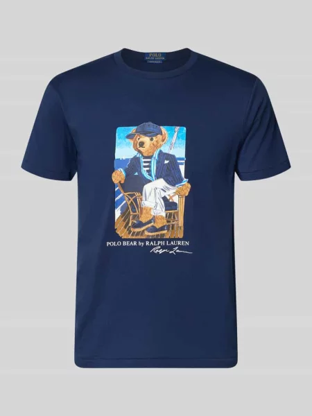 T-shirt o kroju slim fit z czystej bawełny z nadruk polo bear Polo Ralph Lauren granatowa