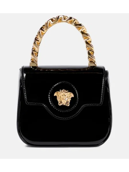 Geanta de piele Versace din piele de lac negru