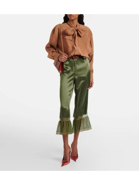 Pantaloni Saint Laurent din satin verde