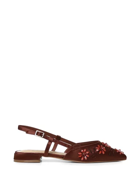 Pantofi cu toc V°73 cu model floral fără toc cu aplicații maro