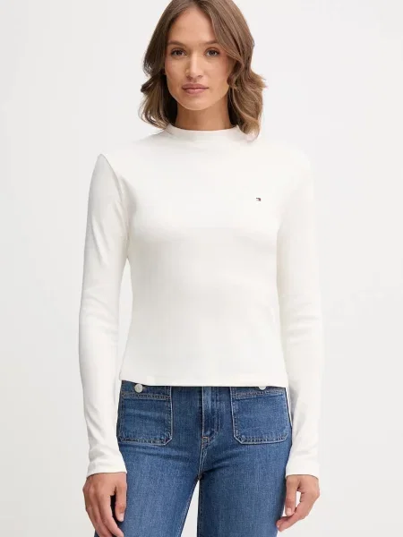 Tommy Hilfiger longsleeve z półgolfem beżowy