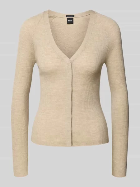 Kurtka z dzianiny o kroju slim fit z żywej wełny Boss beżowa