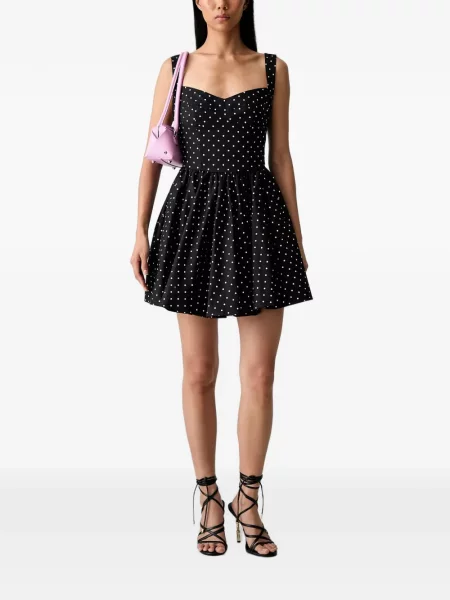 Rochie mini Bardot cu funde cu buline negru