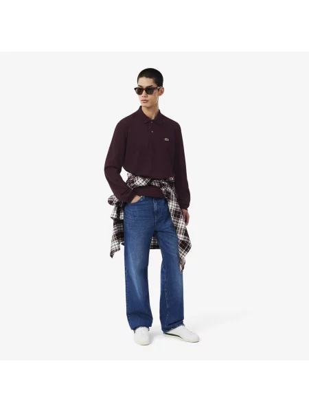 Lacoste Polo Klasyczny Krój Długi Rękaw Bordowe Bordowy
