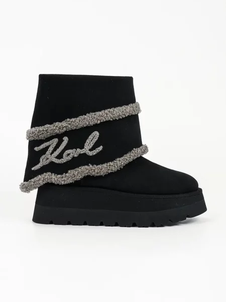 Karl Lagerfeld cizme de zăpadă pentru femei din piele întoarsă Skylar negru