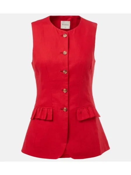 Lniany top Posse czerwony