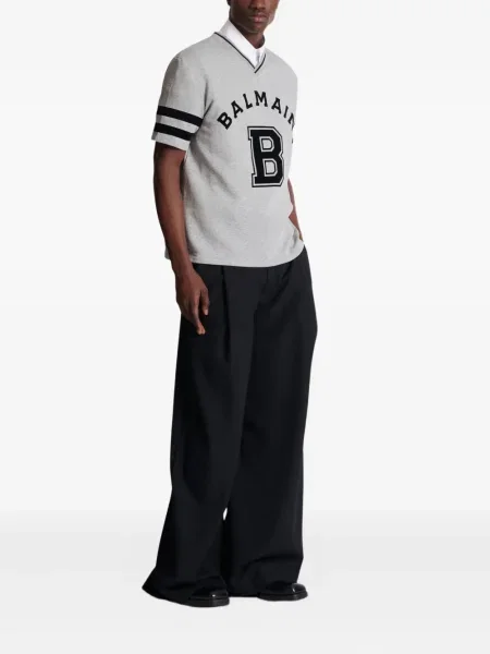 Tricou Balmain cu imagine cu decolteu în V gri