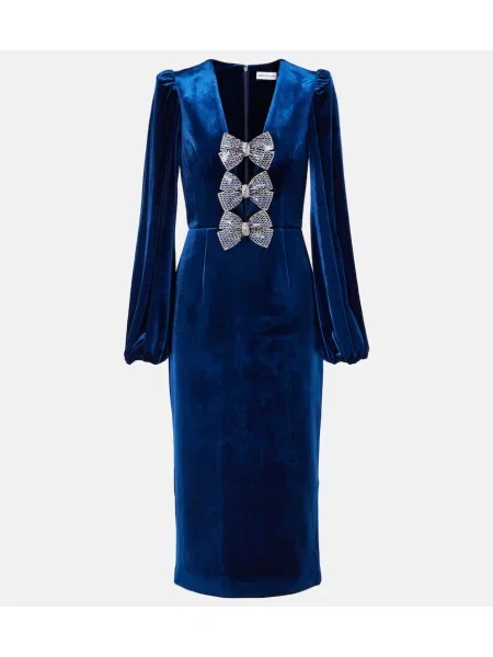Midi obleka Rebecca Vallance iz rebrastega žameta s kristali modra