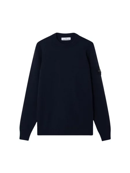 Sweter Stone Island wełniany z okrągłym dekoltem z kamieniami niebieski