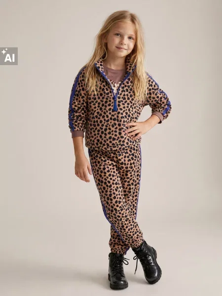 Sinsay Fleecová mikina s leopardím vzorem hnědá