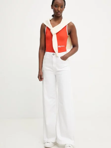 Karl Lagerfeld Jeans top z bombažem oranžna