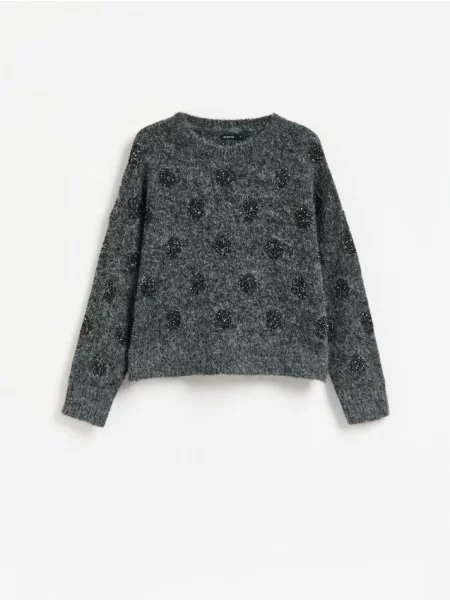 Reserved Pulover cu aplicații decorative gri-închis gri