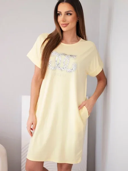 Rochie mini Kesi Włoski cu mâneci scurte galben