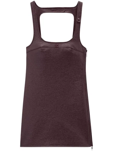 Sukienka mini Courreges skórzana bez rękawów garniturowa brązowa