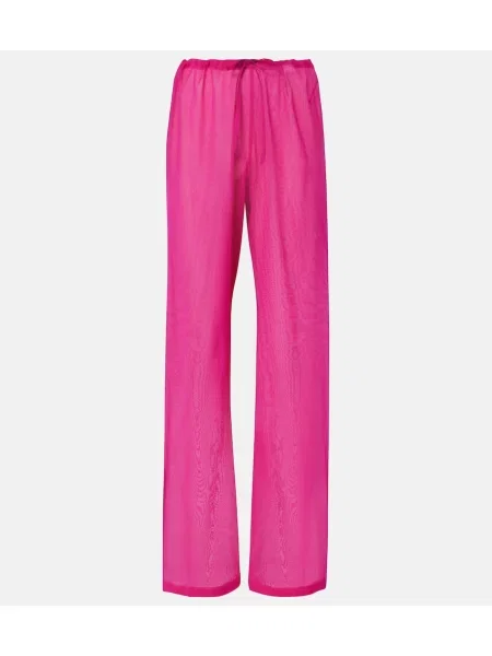 Pantaloni Dries Van Noten cu talie înaltă de mătase roz