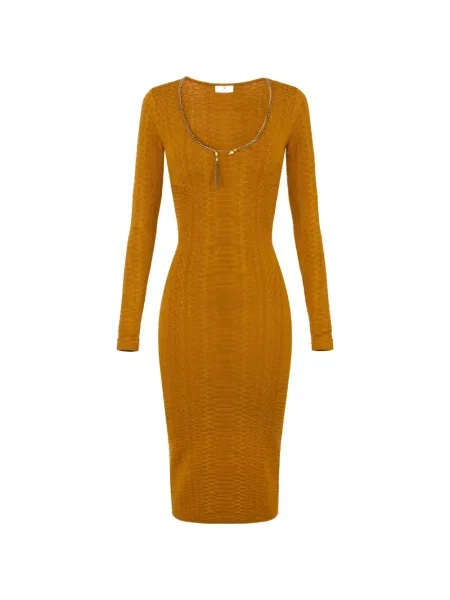 Rochie Elisabetta Franchi tricotate cu model piele de șarpe galben