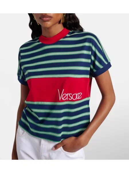 Tricou Versace cu broderie cu dungi
