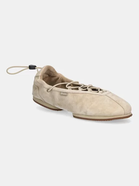 Polo Ralph Lauren balerini din piele întoarsă Ballerina Lace Up bej