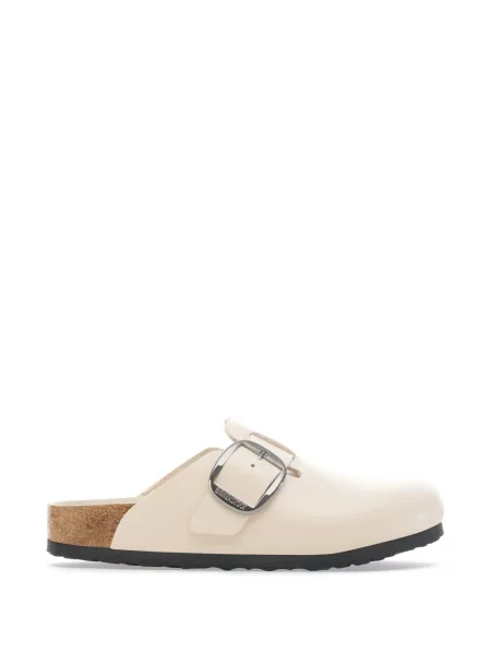 Papuci tip mules Birkenstock fără toc cu cataramă alb