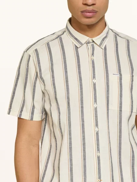 Barbour Košile S Krátkým Rukávem Barkend Relaxed Fit S Lnem / velbloudí / tmavě šedá béžová