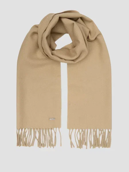 Шерстяной шарф Boss бежевый